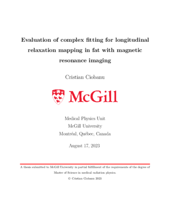 Evaluation of complex fitting for longitudinal relaxation mapping in fat with magnetic resonance imaging thumbnail