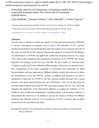 Estimating removals of contaminants of emerging concern from wastewater treatment plants: The critical role of wastewater hydrodynamics thumbnail