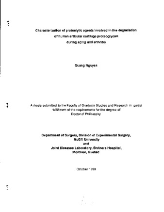 Characterization of proteolytic agents involved in the degradation of human articular cartilage proteoglycan during aging and arthritis thumbnail