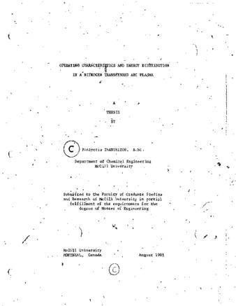 Operating characteristics and energy distribution in a nitrogen transferred arc plasma : a thesis thumbnail