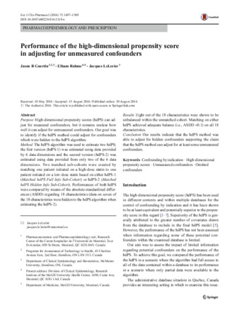 Performance of the high-dimensional propensity score in adjusting for unmeasured confounders thumbnail