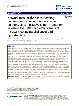 Network meta-analysis incorporating randomized controlled trials and non-randomized comparative cohort studies for assessing the safety and effectiveness of medical treatments: challenges and opportunities thumbnail