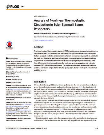 Analysis of nonlinear thermoelastic dissipation in Euler-Bernoulli beam resonators thumbnail