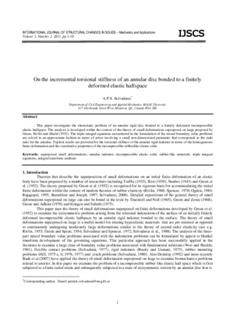 On the incremental torsional stiffness of an annular disc bonded to a finitely deformed elastic halfspace thumbnail