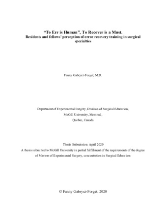 “To err is human”, to recover is a must. Residents and Fellows’ perception on error recovery training in surgical specialties thumbnail