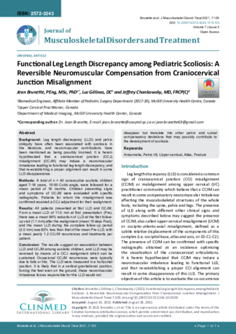 Functional Leg Length Discrepancy among Pediatric Scoliosis: A Reversible Neuromuscular Compensation from Craniocervical Junction Misalignment thumbnail