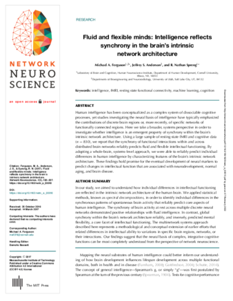 Fluid and flexible minds: Intelligence reflects synchrony in the brain’s intrinsic network architecture thumbnail