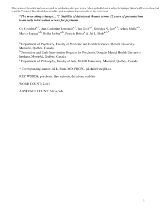 “The more things change…”?  Stability of delusional themes across 12 years of presentations to an early intervention service for psychosis  thumbnail