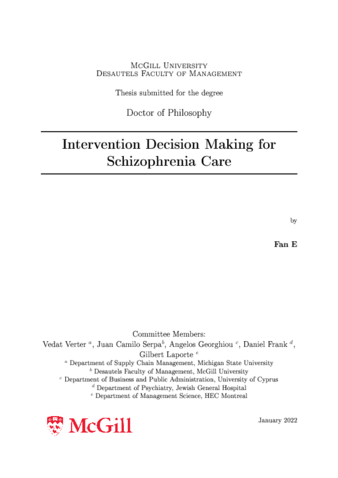 Intervention decision making for schizophrenia care thumbnail