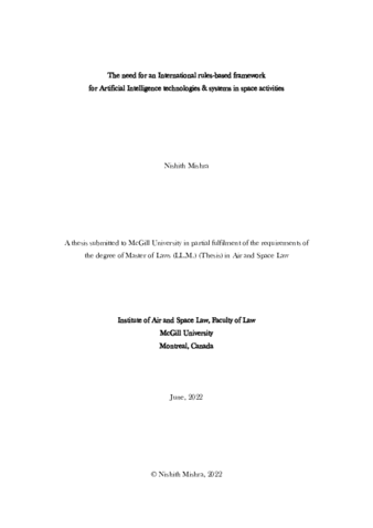 The need for an International rules-based framework for Artificial Intelligence technologies and systems in space activities thumbnail