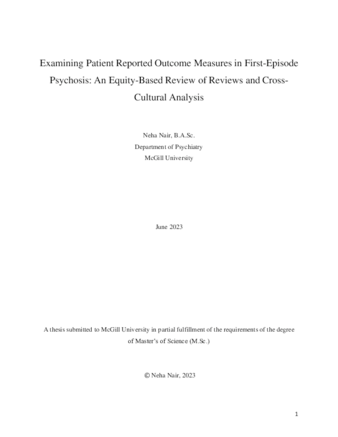 Examining Patient Reported Outcome Measures in First-Episode Psychosis: An Equity-Based Review of Reviews and Cross-Cultural Analysis thumbnail