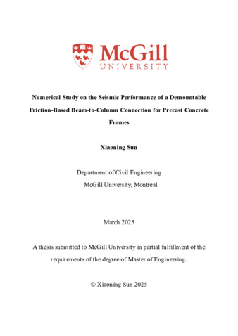 Numerical Study on the Seismic Performance of a Demountable Friction-Damped Beam-to-Column Connection for Precast Concrete Moment-Resisting Frames thumbnail