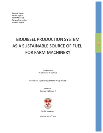 Biodiesel production system as a sustainable source of fuel for farm machinery thumbnail