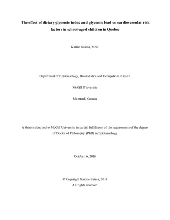 The effect of dietary glycemic index and glycemic load on cardiovascular risk factors in school-aged children in Quebec thumbnail