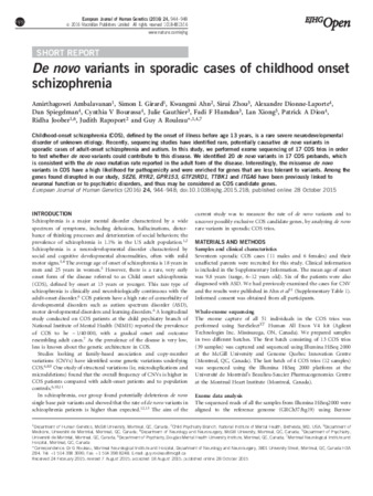 De novo variants in sporadic cases of childhood onset schizophrenia thumbnail