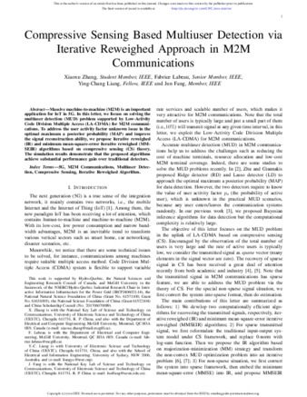 Compressive Sensing-Based Multiuser Detection via Iterative Reweighed Approach in M2M Communications thumbnail