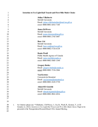 Intention to Use Light-Rail Transit and First-Mile Mode Choice thumbnail