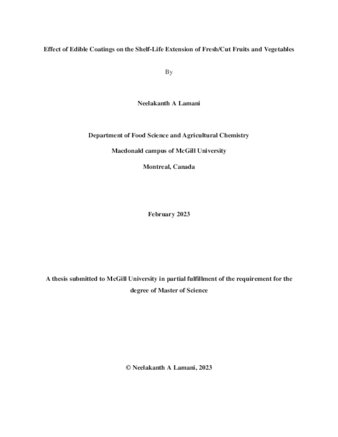 Effect of Edible Coatings on the Shelf-Life Extension of Fresh/Cut Fruits and Vegetables thumbnail