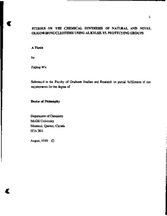 Studies on the chemical synthesis of natural and novel oligoribonucleotides using alkylsilyl protecting groups thumbnail