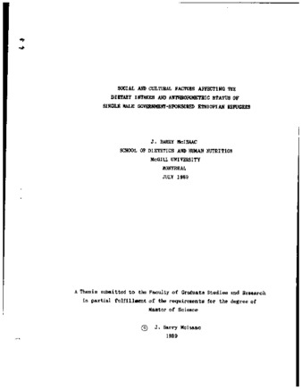 Social and cultural factors affecting the dietary intakes and anthropometric status of single male government-sponsored Ethiopian refugees thumbnail