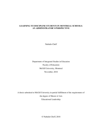 Learning to discipline students in Montreal schools: An administrator's perspective thumbnail