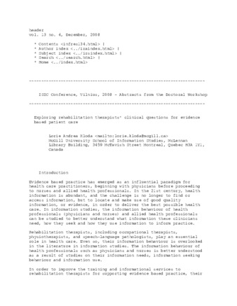 Exploring rehabilitation therapists' clinical questions for evidence based patient care thumbnail