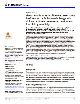 Genome-wide analysis of ivermectin response by Onchocerca volvulus reveals that genetic drift and soft selective sweeps contribute to loss of drug sensitivity thumbnail