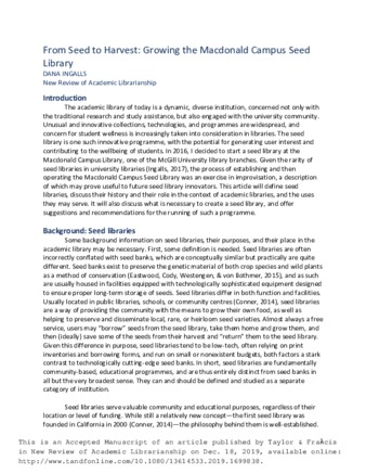 From Seed to Harvest: Growing the Macdonald Campus Seed Library thumbnail