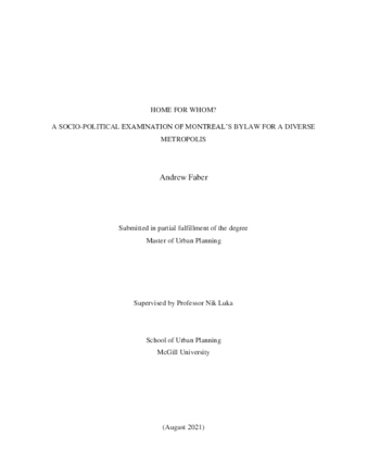 Home for whom? A socio-political examination of Montreal's bylaw for a diverse metropolis thumbnail