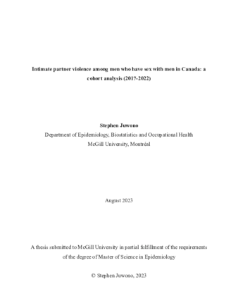 Intimate partner violence among men who have sex with men in Canada: a cohort analysis (2017-2022) thumbnail