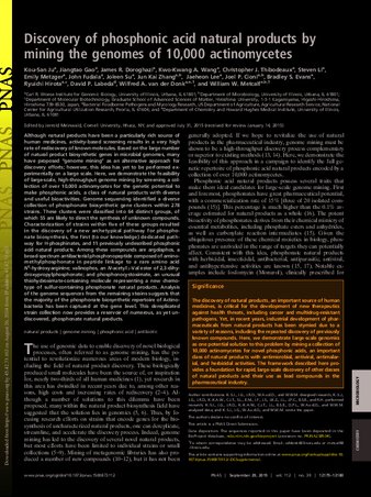 Discovery of phosphonic acid natural products by mining the genomes of 10,000 actinomycetes thumbnail