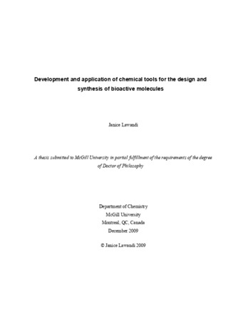 Development and application of chemical tools for the design and synthesis of bioactive molecules thumbnail