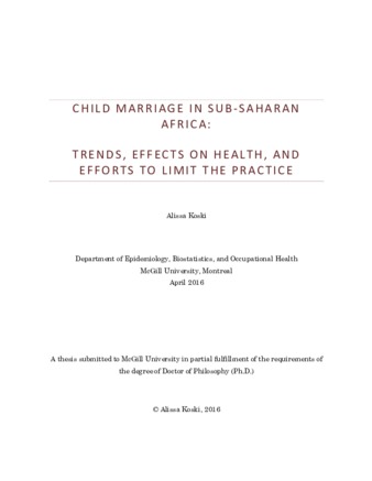 Child marriage in sub-saharan Africa: trends, effects on health, and efforts to limit the practice thumbnail