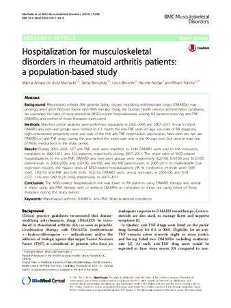 Hospitalization for musculoskeletal disorders in rheumatoid arthritis patients: a population-based study thumbnail