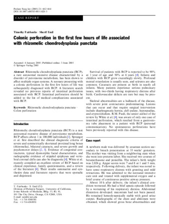 Colonic perforation in the first few hours of life associated with rhizomelic chondrodysplasia punctata thumbnail
