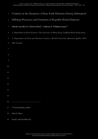 Controls on the Dynamics of Rare Earth Elements During Subtropical Hillslope Processes and Formation of Regolith-Hosted Deposits thumbnail