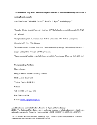 The Relational Trip Task, a novel ecological measure of relational memory: data from a schizophrenia sample thumbnail