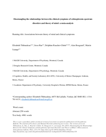 Disentangling the Relationships Between the Clinical Symptoms of Schizophrenia Spectrum Disorders and Theory of Mind: A Meta-analysis thumbnail