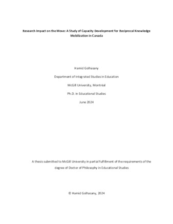 Research Impact on the Move: A Study of Capacity Development for Reciprocal Knowledge Mobilization in Canada thumbnail