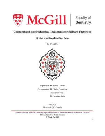 Chemical and electrochemical treatments for salivary factors on dental and implant surfaces thumbnail