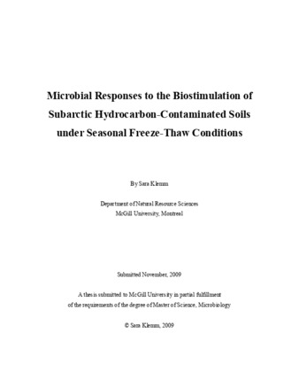 Microbial responses to the biostimulation of Subartic hydrocarbon-contaminated soil under seasonal freeze-thaw conditions thumbnail