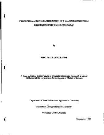 Production and characterization of b-galactosidase from psychrotrophic Bacillus subtilis thumbnail