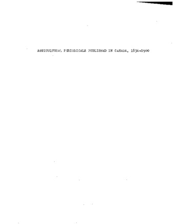 Agricultural periodicals published in Canada 1836-1960. thumbnail