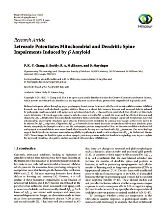 Letrozole Potentiates Mitochondrial and Dendritic Spine Impairments Induced by β Amyloid thumbnail