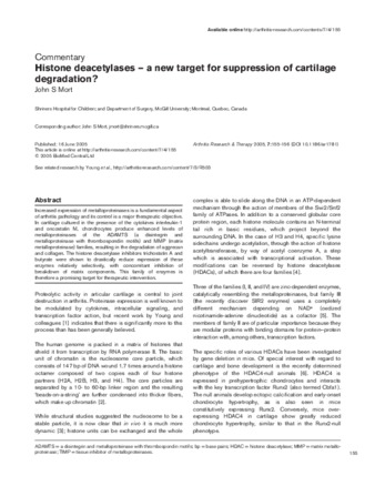 Histone deacetylases - a new target for suppression of cartilage degradation? thumbnail