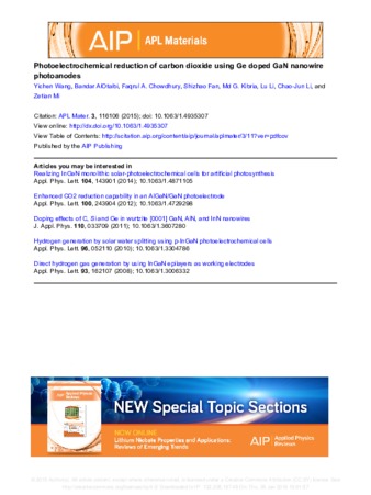 Photoelectrochemical reduction of carbon dioxide using Ge doped GaN nanowire photoanodes thumbnail