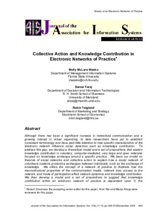 Collective Action and Knowledge Contribution in Electronic Networks of Practice thumbnail