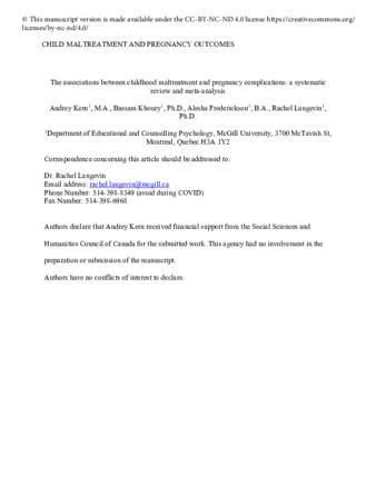 The associations between childhood maltreatment and pregnancy complications: A systematic review and meta-analysis thumbnail