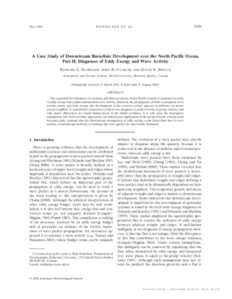 A Case Study of Downstream Baroclinic Development over the North Pacific Ocean. Part II: Diagnoses of Eddy Energy and Wave Activity thumbnail