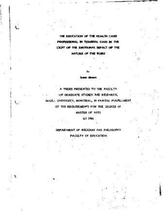 The education of the health care professional in terminal care in the light of the emotional impact of the nature of the work / thumbnail